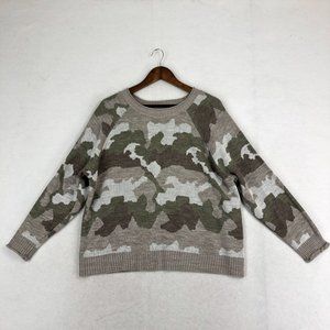 Eddie Bauer Women's Size 2XL Brown Green Camo Long Sleeve Knit Crewneck Sweater